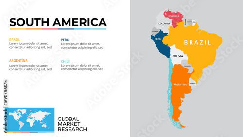 South America Map and Global Market Research Concept for Business and Education Use
