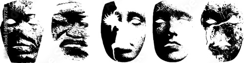 Distressed mask collection in grunge black and white for urban design concepts