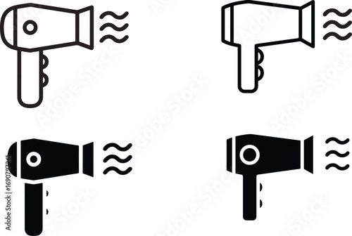 Black and white hair dryer icon design for beauty and style