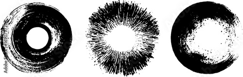 Black and white grunge circle set for vintage design and artistic decoration