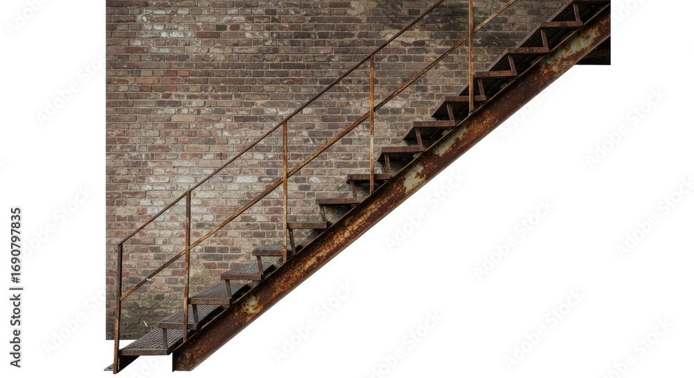 © JDP Studio 1 - Rusty Metal Staircase Against a Brick Wall Background Industrial Setting Photography Image