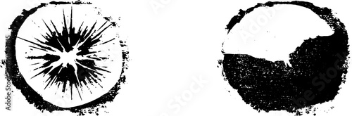 Grunge black and white abstract design set with broken circular elements