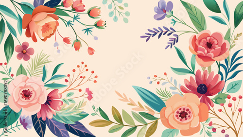 Vector art of floral frame with roses and leaves, perfect for wedding invitations, greeting cards, or any other design project that needs a touch of floral elegance