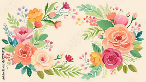 Vector art of floral frame with roses and leaves, perfect for wedding invitations, greeting cards, or any other design project that needs a touch of floral elegance