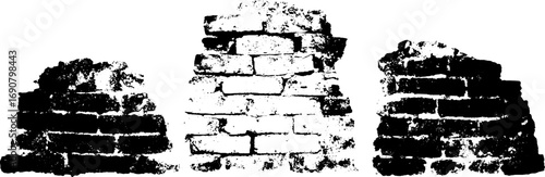 Black and white grunge illustration of burned brick walls for urban design