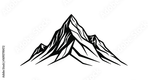 Majestic mountain peak rendered in a striking black and white graphic style