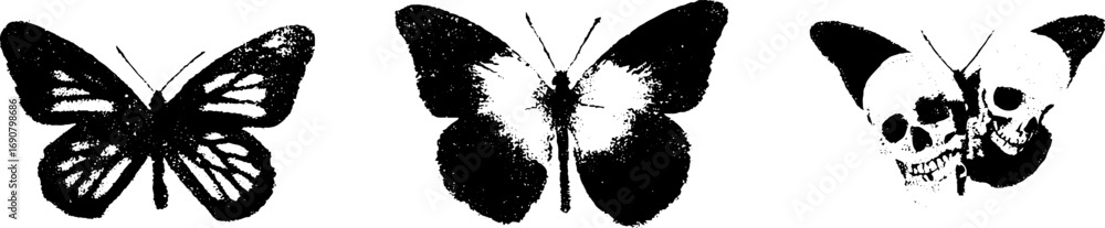 Obraz premium Grunge black and white butterfly silhouette set for urban design