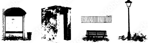 Black and white grunge urban elements set for design and art projects