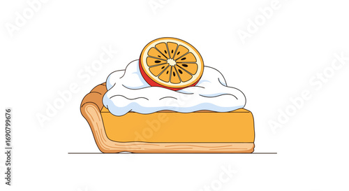 Delightful slice of citrus cream pie with whipped topping and orange garnish