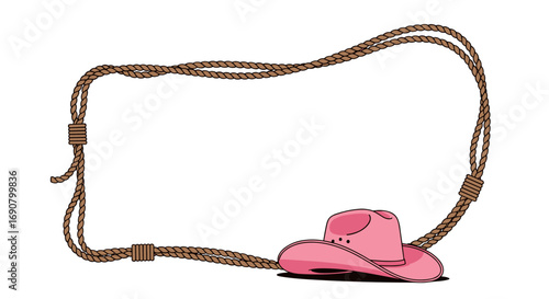A western style rope border frames a pink cowboy hat ready for a country adventure