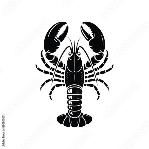Lobster Silhouette Illustration with Claws Up in Black and White Seafood Graphic