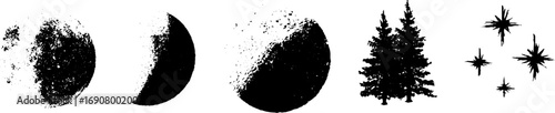 Grunge black and white set featuring christ, nature, and cosmic abstract elements for design