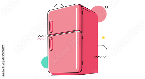 Vintage style retro two door refrigerator with clean aesthetic design elements
