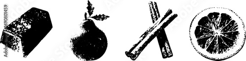Grunge black and white food illustration set for culinary design