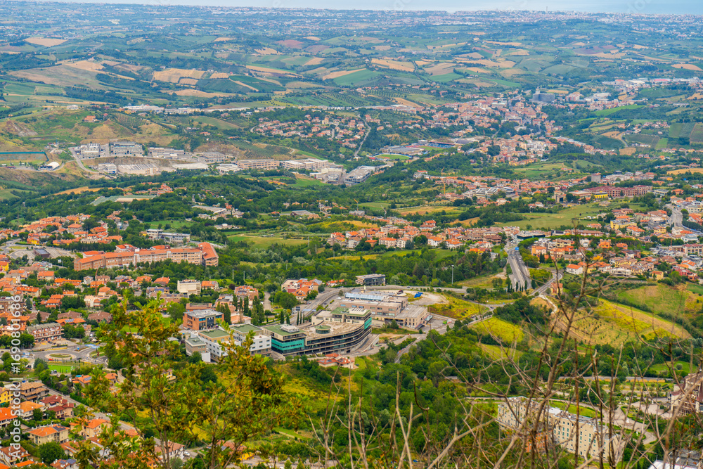 Fototapeta premium Republic of San Marino street top view houses