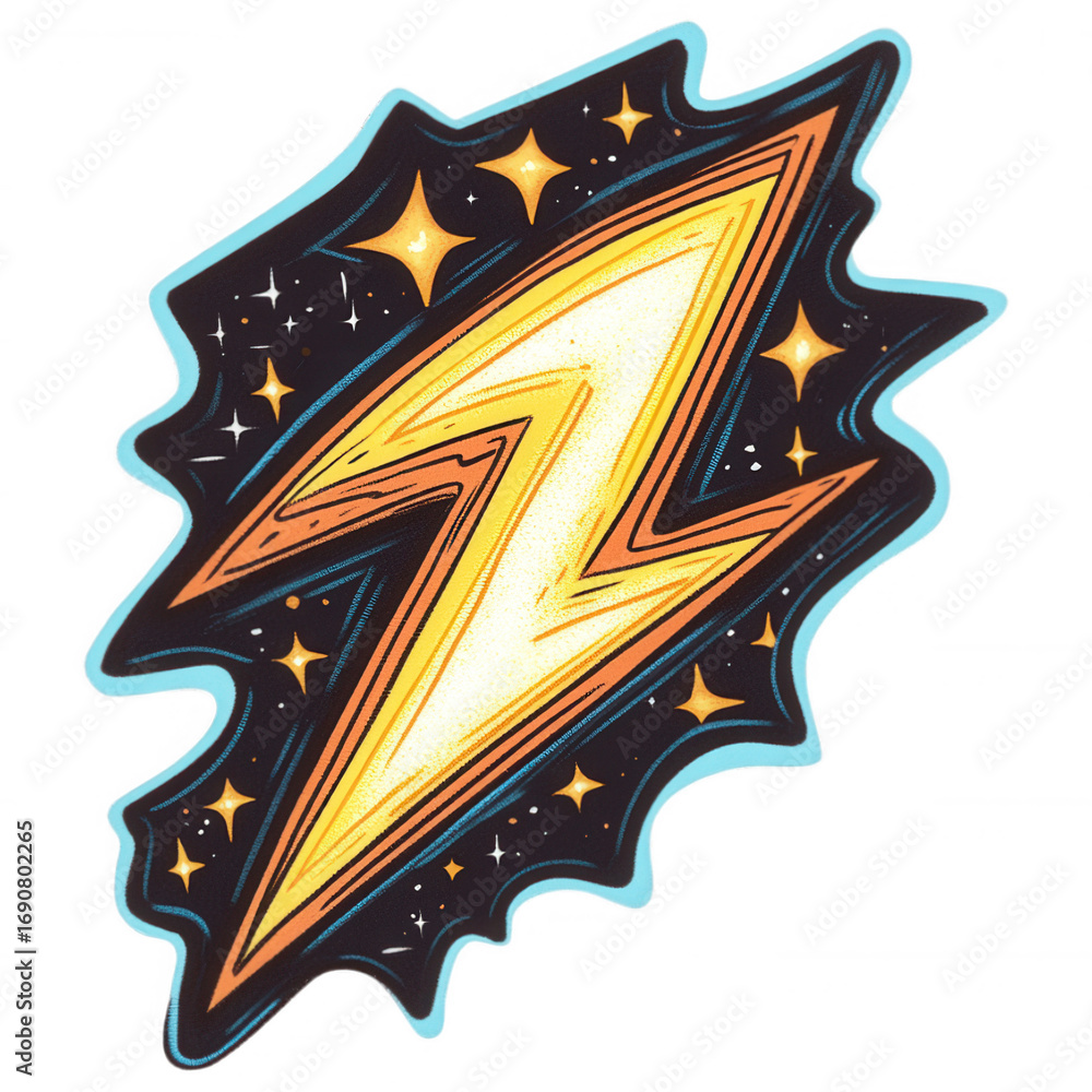 Obraz premium Abstract Thunderbolt Cosmic Art: A vibrant, hand-drawn bolt of energy streaks across a dark cosmic background, evoking a sense of dynamism, power, and artistic flair.