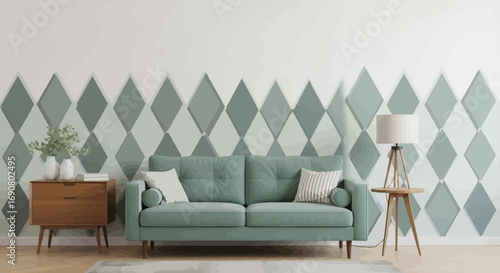 Elegant living room interior showcasing a modern sofa and minimalist design accents creating a