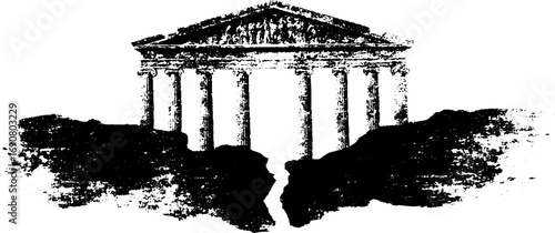 Grunge black and white illustration of classical architecture design for vintage art and urban decor