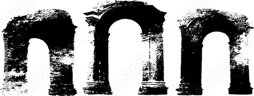 Vintage grunge black and white archway silhouettes for urban design and poster art