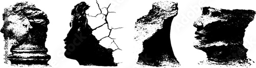 Grunge black and white illustration set of classical busts for art and design
