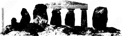 Grunge black and white illustration of classic stone structure for design projects