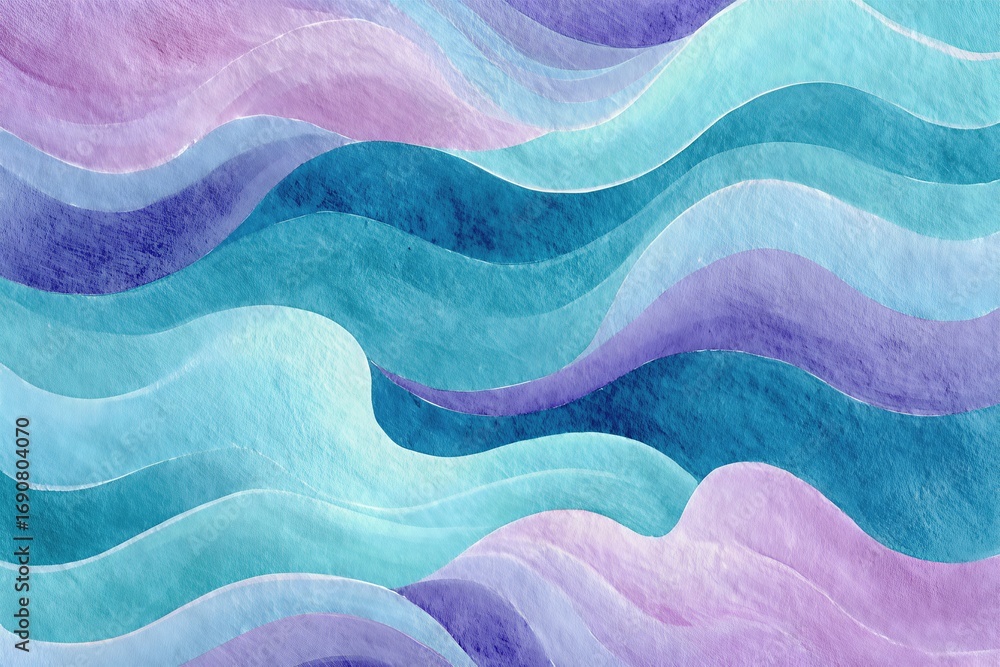 Obraz premium Abstract turquoise and purple watercolor waves illustration