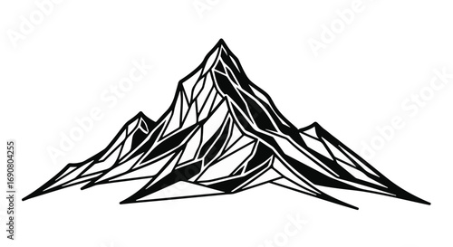 Geometric mountain peaks symbolize adventure and natural grandeur
