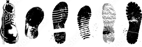 Grunge black and white combat boot sole prints collection for urban art and design