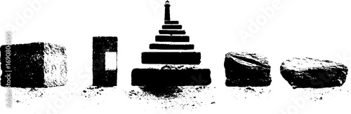 Grunge black and white concrete blocks and steps art for urban design