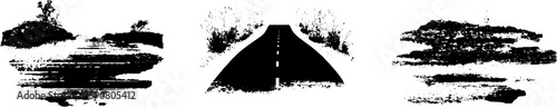 Black and white grunge illustration set with distressed cracks and textured elements for creative design