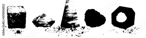 Grunge black and white geometric shapes set for urban design and art projects