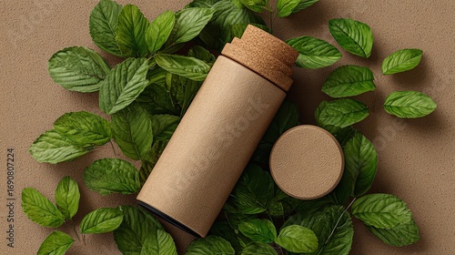 Wallpaper Mural Eco-Friendly Packaging: Sustainable Container with Cork Lid & Natural Greens Torontodigital.ca