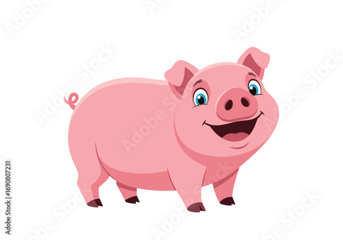 Smiling pink pig standing proudly on a white background a cheerful farm animal portrait
