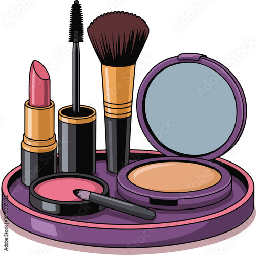 Makeup brushes and cosmetic set for beauty and fashion