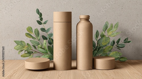 Wallpaper Mural Eco-Friendly Packaging: Sustainable Product Mockup with Kraft Containers and Greenery Torontodigital.ca