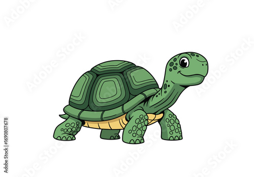 An adorable cartoon tortoise slowly walking across the screen in a humorous manner