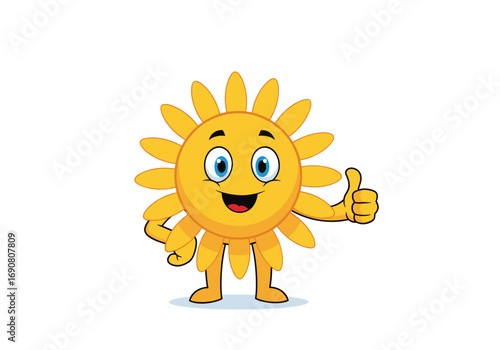 Cartoon sun character giving a thumbs up gesture and winking
