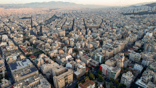 Fototapeta Naklejka Na Ścianę i Meble -  Aerial view around the capitol city Athens in Greece on an early sunny morning in fall.