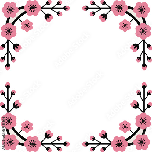 Pink floral frame with decorative flowers for love and celebration design