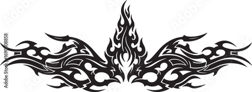Tribal Flame Tattoo Design - Abstract Black and White Graphic Element