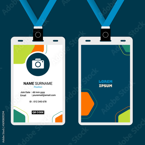 Modern corporate ID card template. Vector design for employee identity badge with lanyard