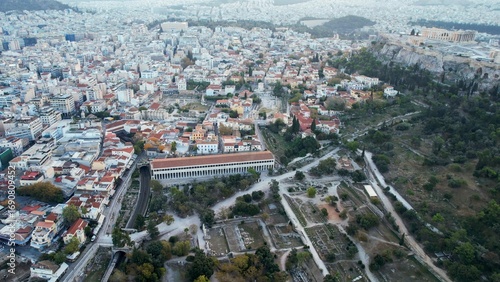 Fototapeta Naklejka Na Ścianę i Meble -  Aerial view around the capitol city Athens in Greece on an early sunny morning in fall.