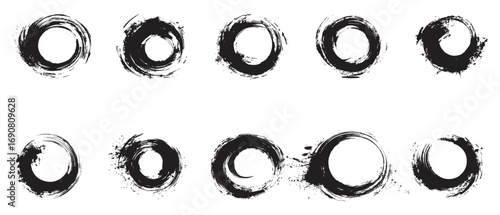 Brush circles round shape set Stock black color design.