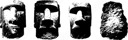 Grunge black and white easter island statue illustrations for art and design
