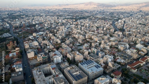 Fototapeta Naklejka Na Ścianę i Meble -  Aerial view around the capitol city Athens in Greece on an early sunny morning in fall.