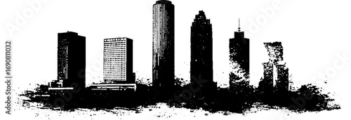 Grunge black and white urban cityscape silhouette design for posters and prints