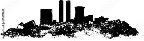 Urban industrial landscape silhouette with grunge black and white effect for design use