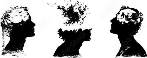 Grunge black and white silhouette illustration set featuring explosive concepts for artistic design