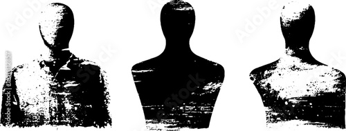 Grunge black and white abstract faceless figures set for art and design