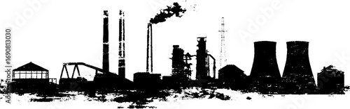 Industrial silhouette with grunge black and white urban design for posters and art prints